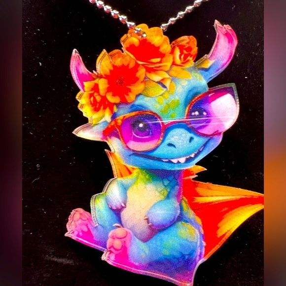 Cute Dragon Window/Car Hanger, bright color, 3” X 3”, chain 16”, 1/8” plastic - Picture 2 of 3